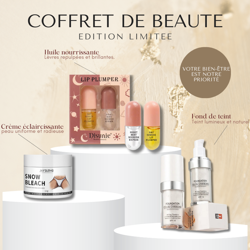 Coffret Beauté Routine: Teint Parfait, Lèvres Sublimes et Peau Éclatante