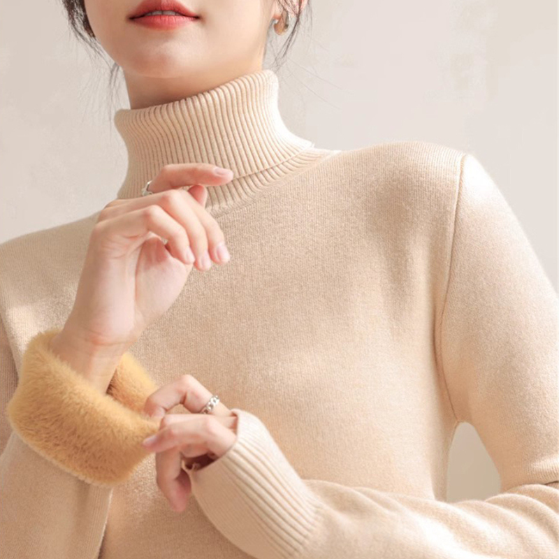 Pull Tricot Doublé Polaire à Col Montant