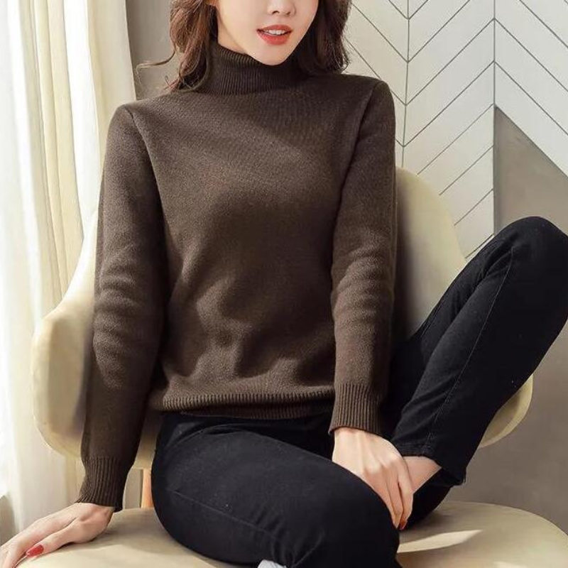 Pull Tricot Doublé Polaire à Col Montant