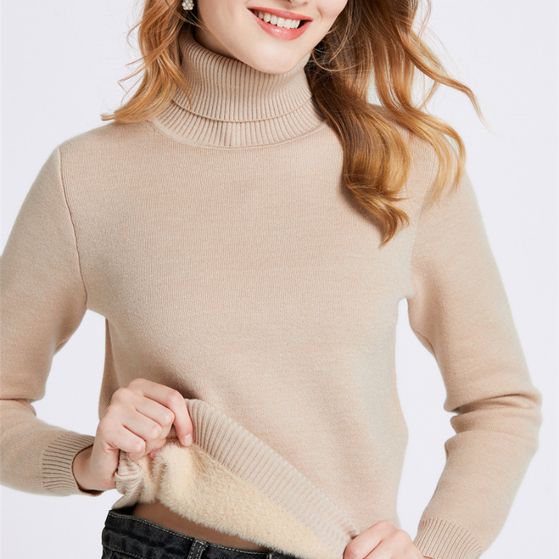 Pull Tricot Doublé Polaire à Col Montant