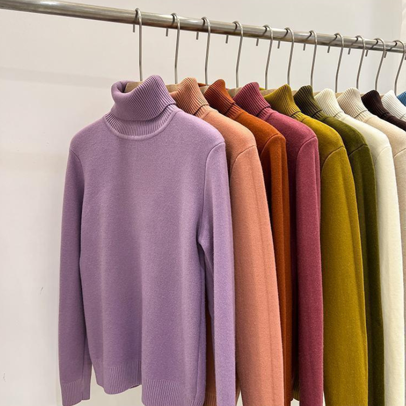 Pull Tricot Doublé Polaire à Col Montant