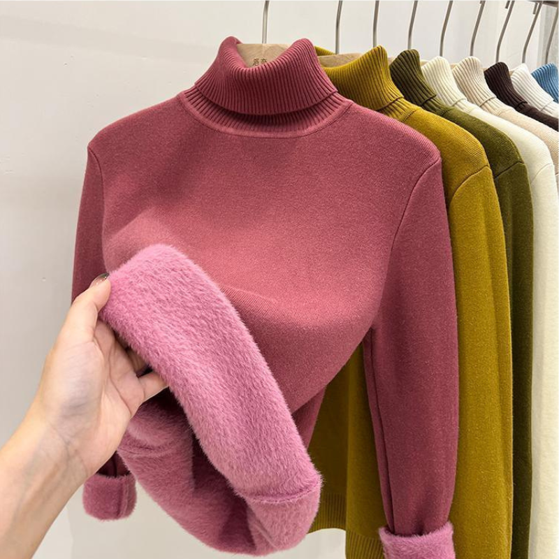 Pull Tricot Doublé Polaire à Col Montant