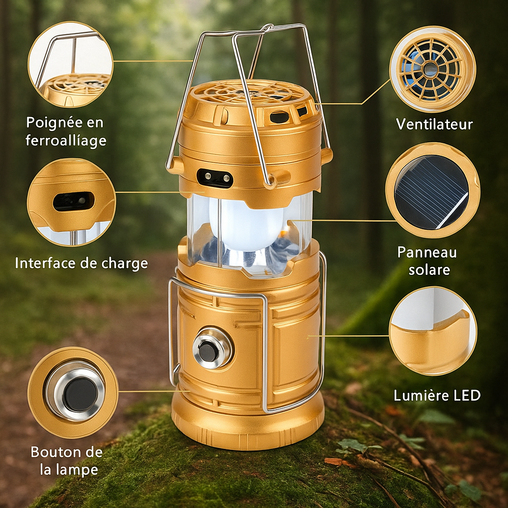🔦 Lanterne de camping LED 3-en-1 avec ventilateur