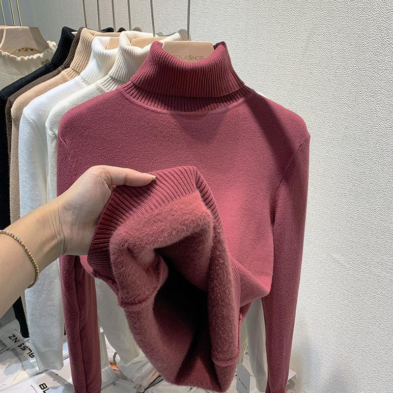Pull Tricot Doublé Polaire à Col Montant