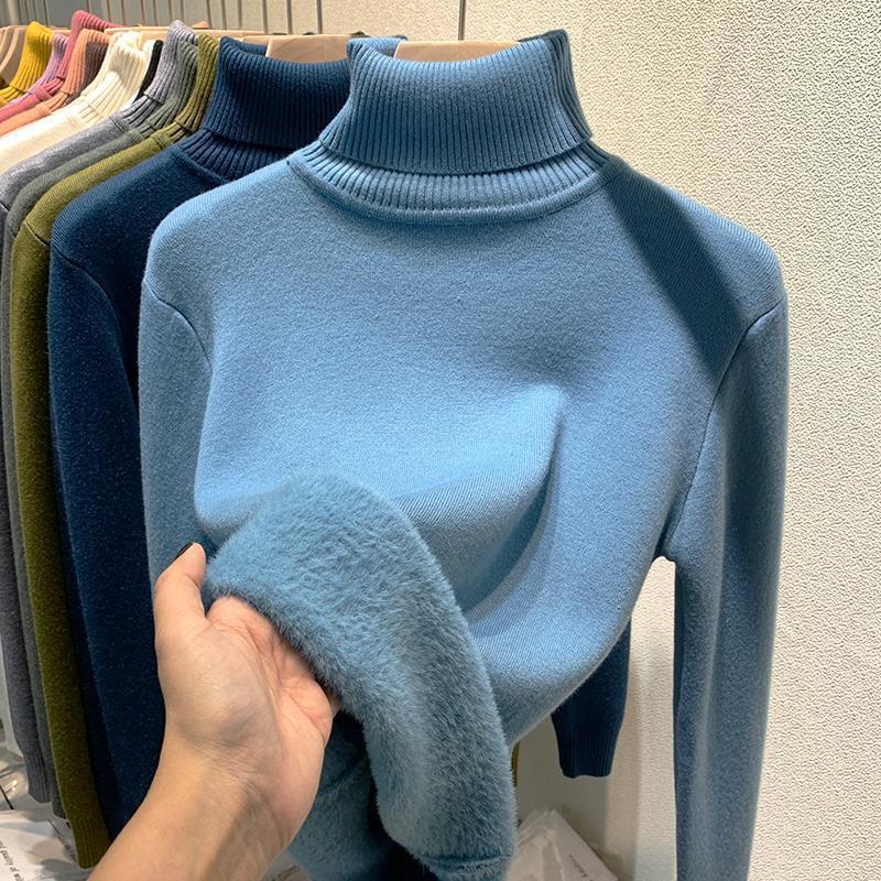 Pull Tricot Doublé Polaire à Col Montant