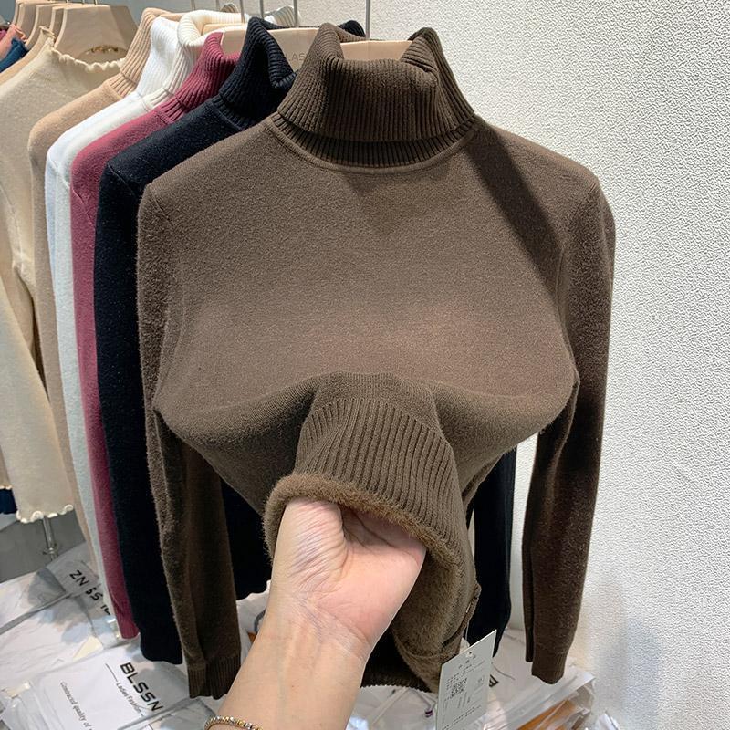 Pull Tricot Doublé Polaire à Col Montant