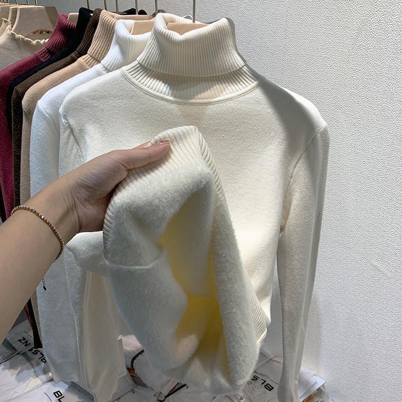 Pull Tricot Doublé Polaire à Col Montant