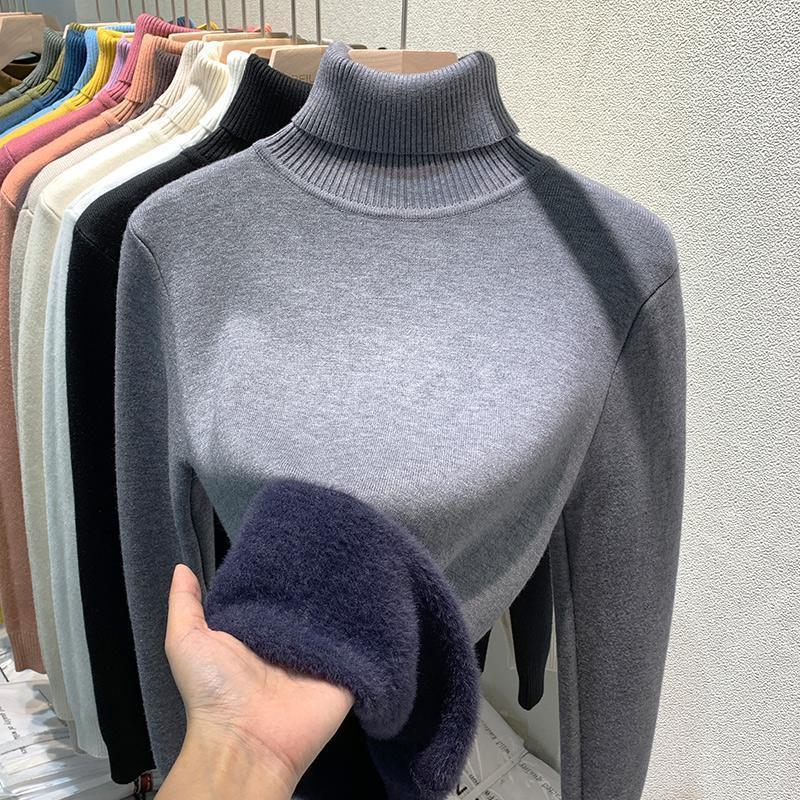 Pull Tricot Doublé Polaire à Col Montant