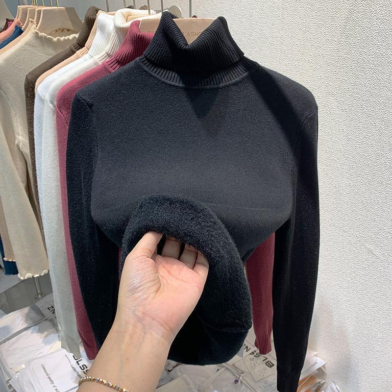 Pull Tricot Doublé Polaire à Col Montant