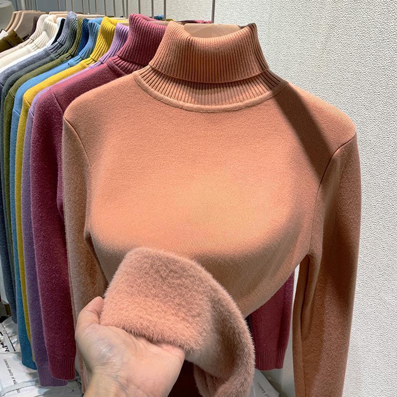 Pull Tricot Doublé Polaire à Col Montant