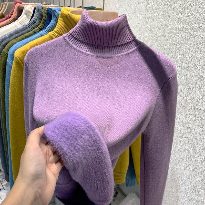 Pull Tricot Doublé Polaire à Col Montant