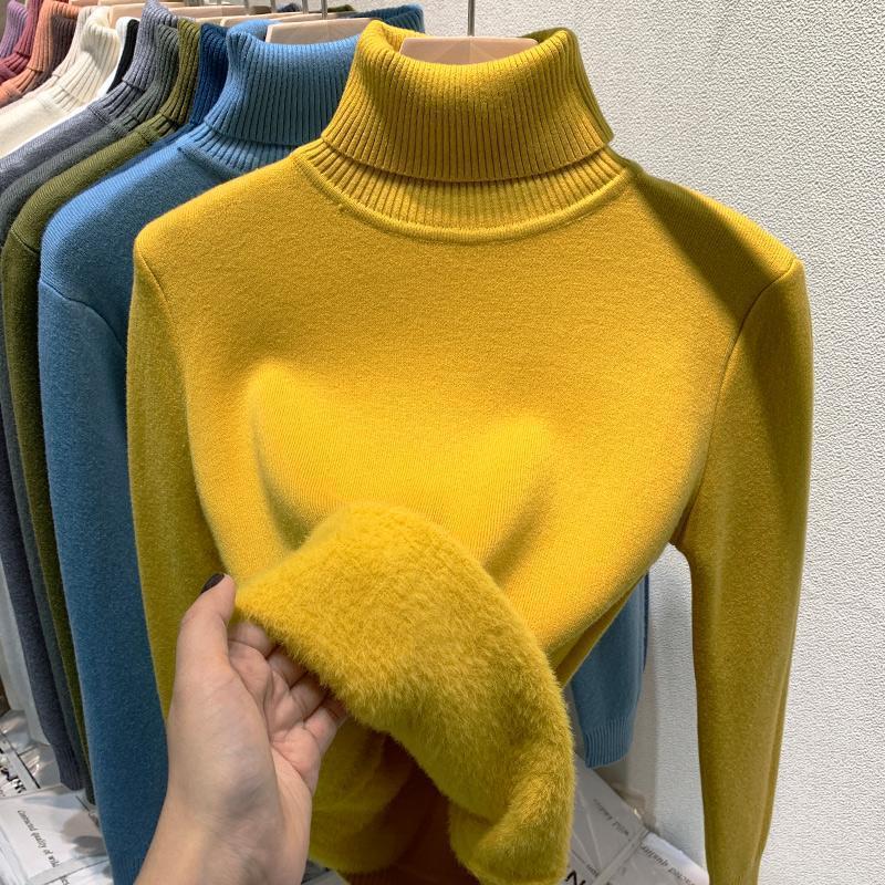 Pull Tricot Doublé Polaire à Col Montant