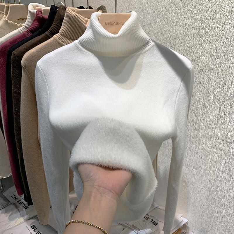 Pull Tricot Doublé Polaire à Col Montant