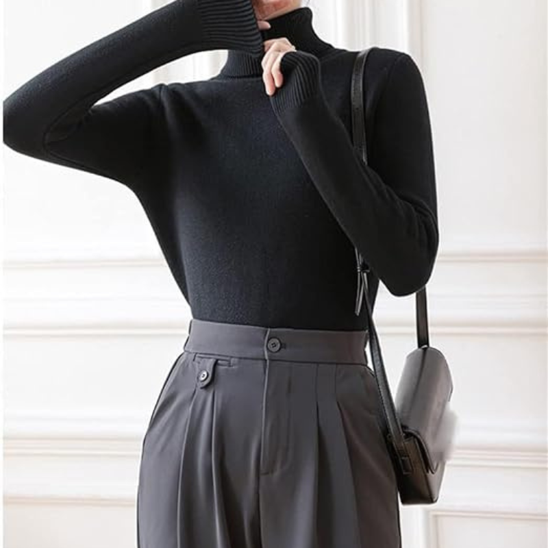 Pull Tricot Doublé Polaire à Col Montant