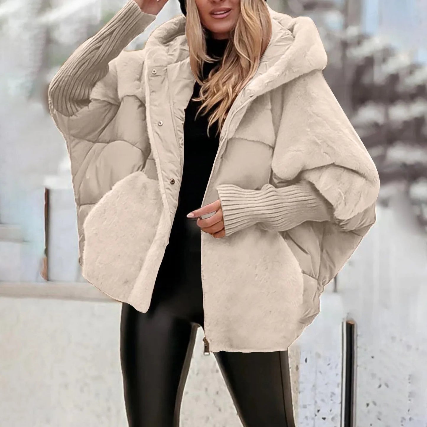 MailleNord™ – Manteau bouffant oversize patchwork | capuche protectrice | poignets côtelés | chaleur légère