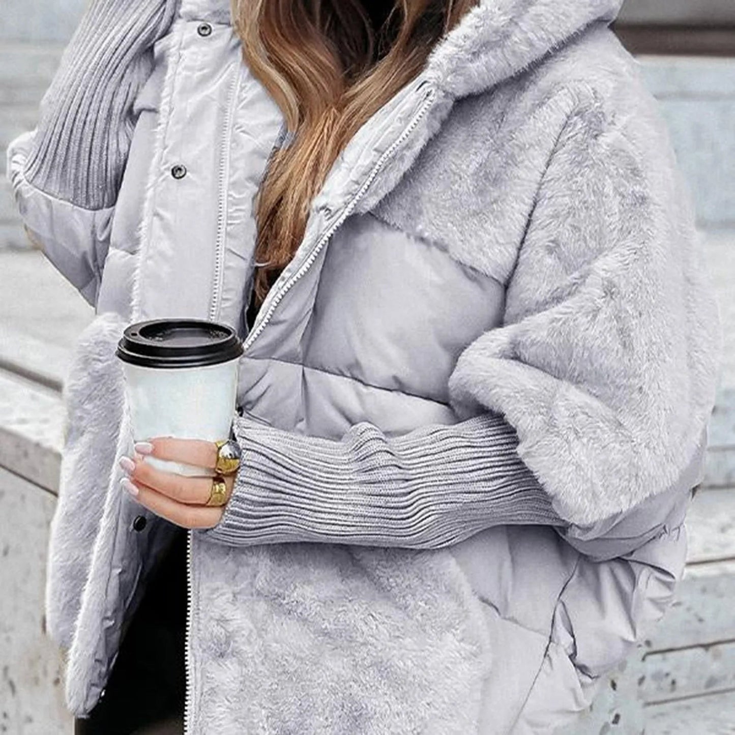 MailleNord™ – Manteau bouffant oversize patchwork | capuche protectrice | poignets côtelés | chaleur légère
