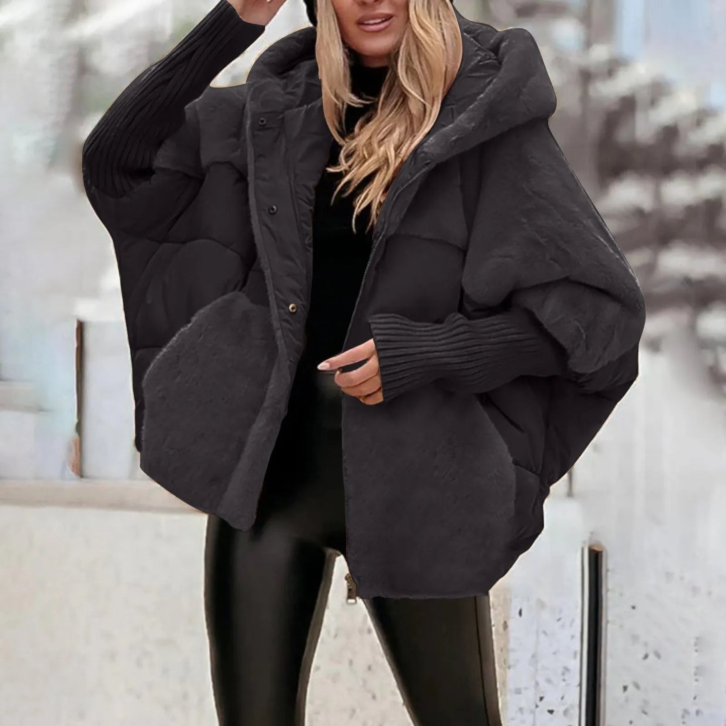 MailleNord™ – Manteau bouffant oversize patchwork | capuche protectrice | poignets côtelés | chaleur légère