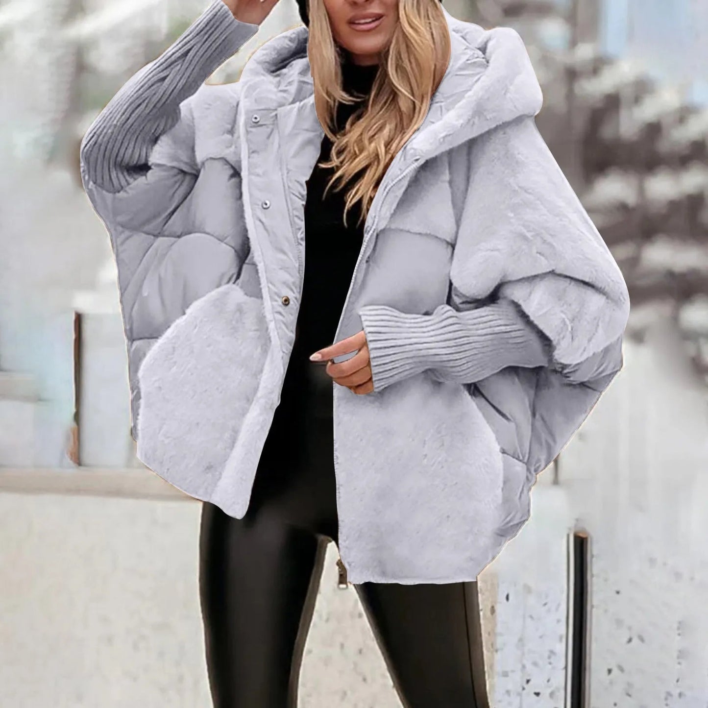 MailleNord™ – Manteau bouffant oversize patchwork | capuche protectrice | poignets côtelés | chaleur légère