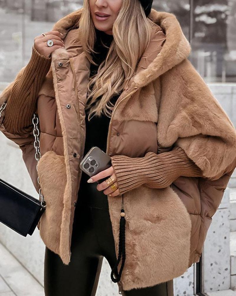 MailleNord™ – Manteau bouffant oversize patchwork | capuche protectrice | poignets côtelés | chaleur légère