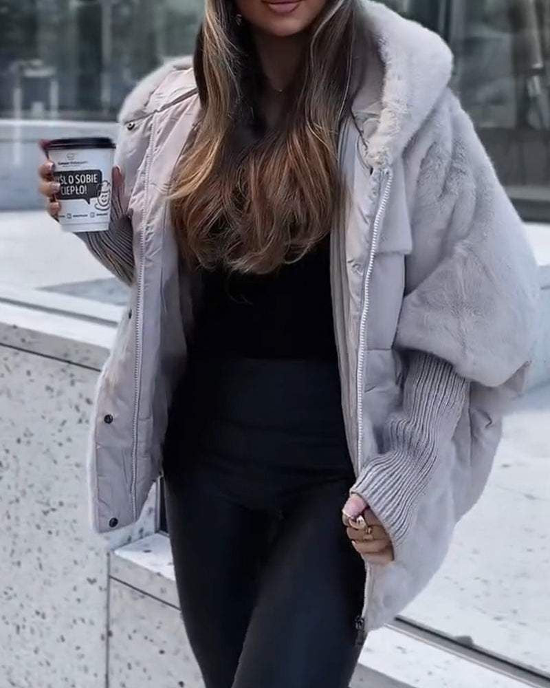 MailleNord™ – Manteau bouffant oversize patchwork | capuche protectrice | poignets côtelés | chaleur légère