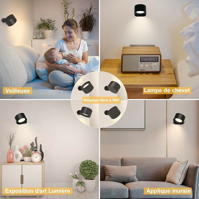 Lampe murale LED sans fil – installation sans perçage