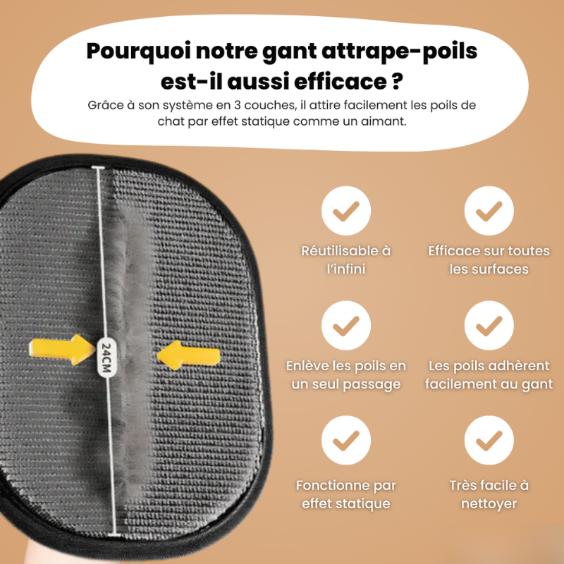 Gant statique attrape-poils : attire les poils comme un aimant