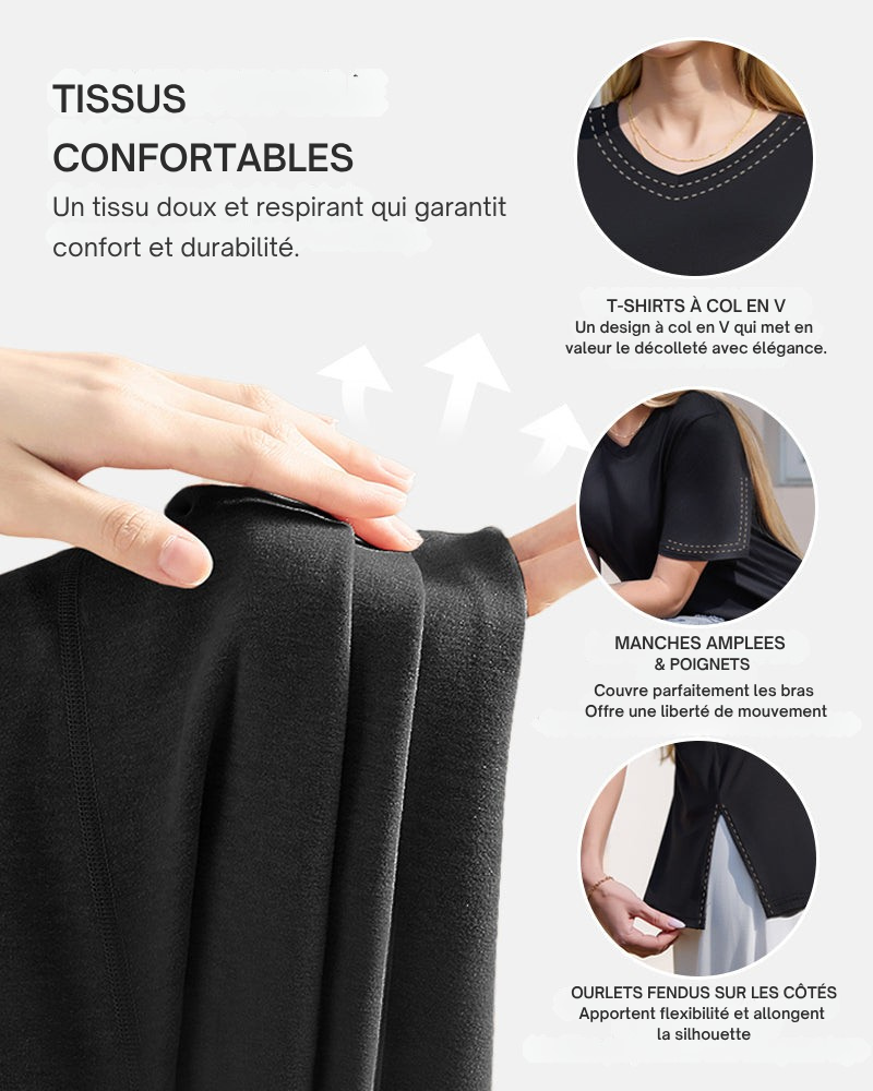 T-shirt basique manches courtes col V – Femme