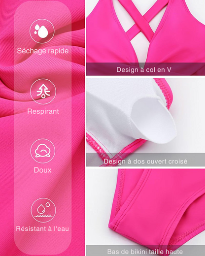Maillot de bain une pièce Deep V à dos croisé et fronces