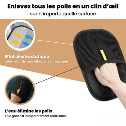 Gant statique attrape-poils : attire les poils comme un aimant