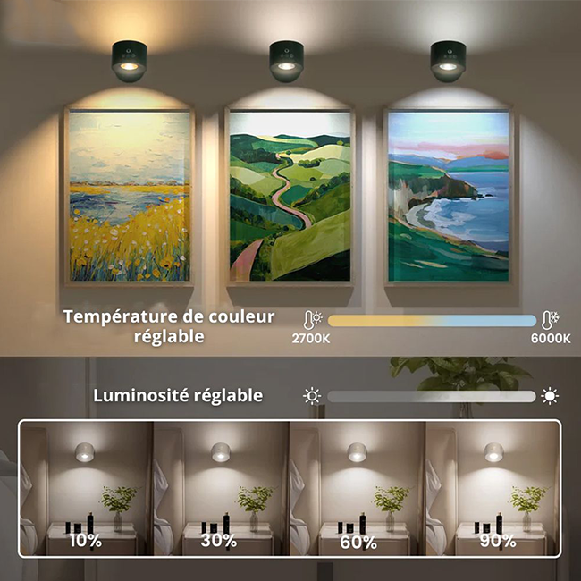 Lampe murale LED sans fil – installation sans perçage