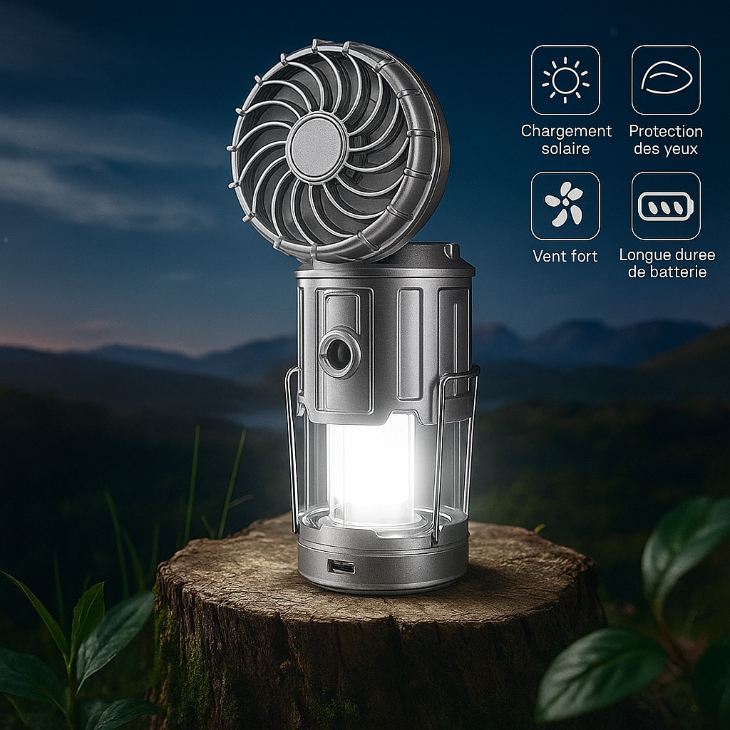 🔦 Lanterne de camping LED 3-en-1 avec ventilateur