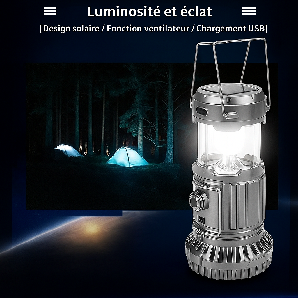 🔦 Lanterne de camping LED 3-en-1 avec ventilateur