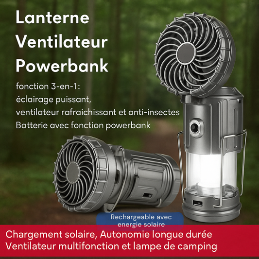 🔦 Lanterne de camping LED 3-en-1 avec ventilateur