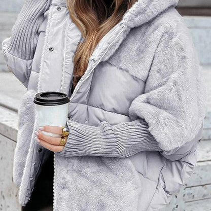 MailleNord™ – Manteau bouffant oversize patchwork | capuche protectrice | poignets côtelés | chaleur légère