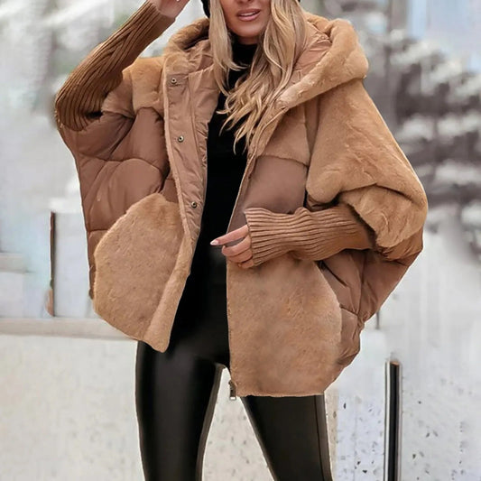 MailleNord™ – Manteau bouffant oversize patchwork | capuche protectrice | poignets côtelés | chaleur légère