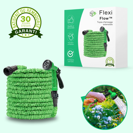 FlexiFlow™ – Tuyau d’arrosage extensible jusqu'à 30 m & pistolet 10 modes