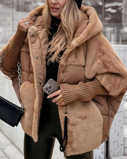 MailleNord™ – Manteau bouffant oversize patchwork | capuche protectrice | poignets côtelés | chaleur légère