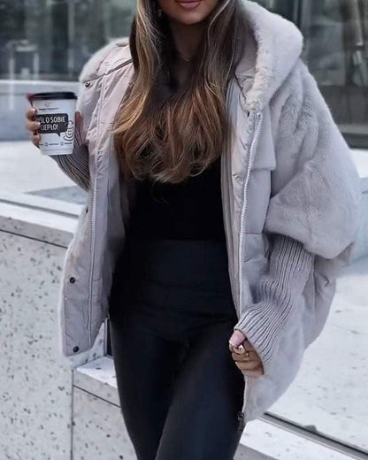 MailleNord™ – Manteau bouffant oversize patchwork | capuche protectrice | poignets côtelés | chaleur légère