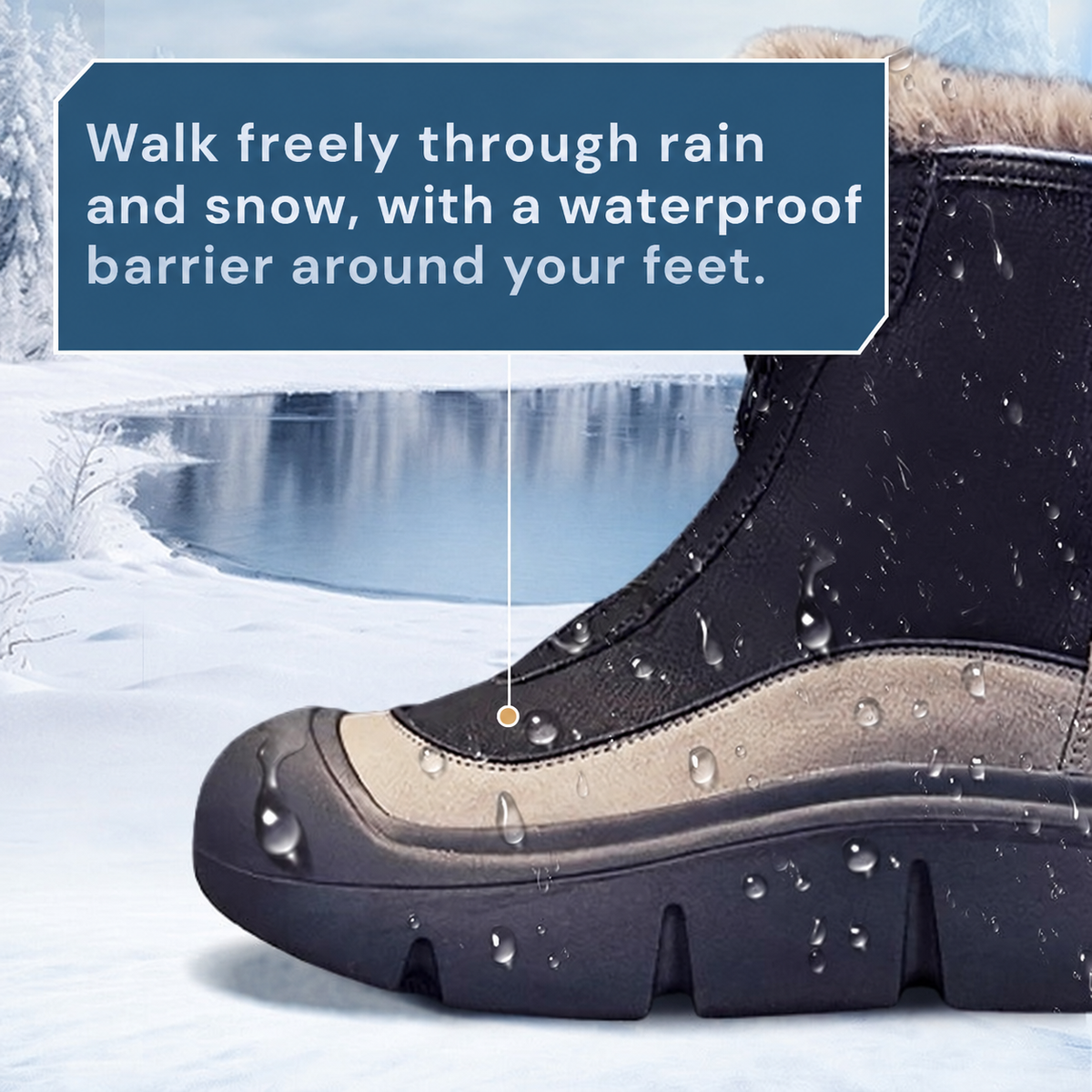 Waterproof winter boots in rain and snow